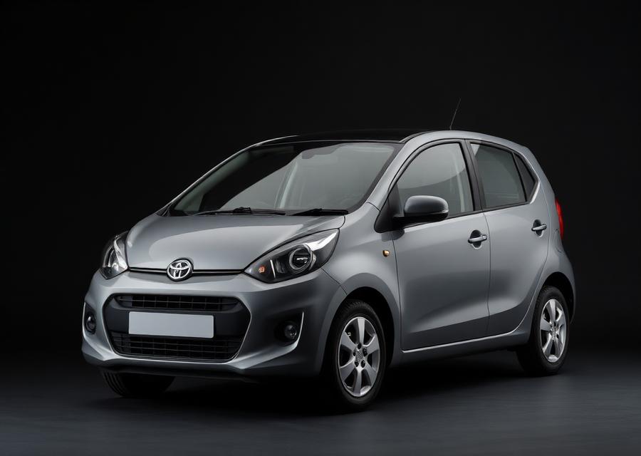 Silver compact five-door hatchback on a dark studio background