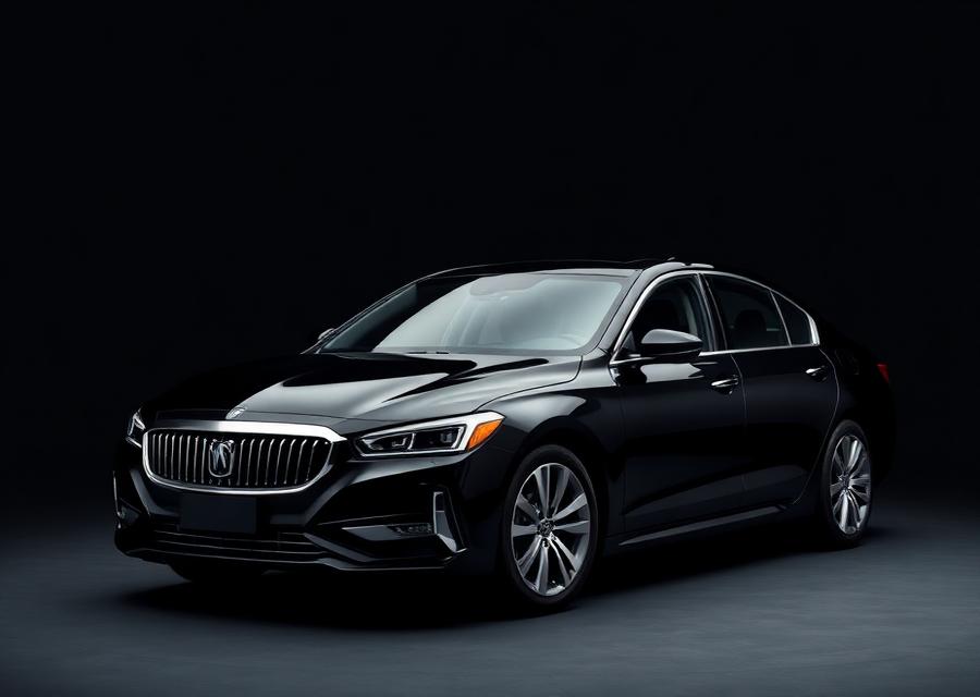 Black premium executive sedan on a dark studio background