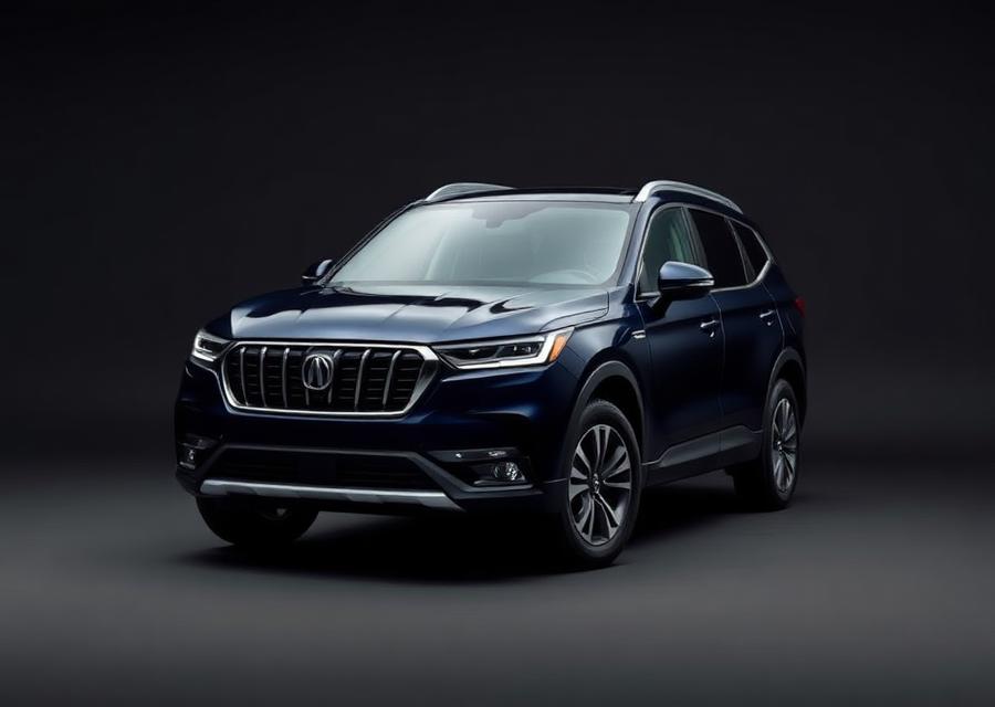 Dark blue midsize SUV on a dark studio background